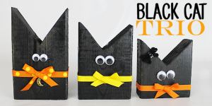 2 X 4 Black Cat Trio Halloween Craft Decor