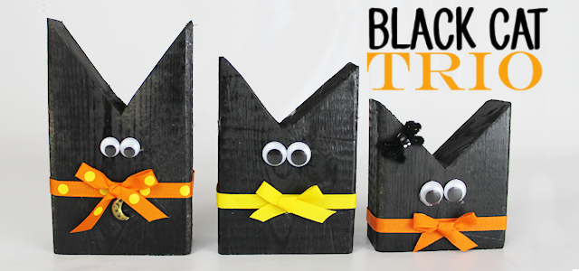 2 X 4 Black Cat Trio Halloween Craft Decor