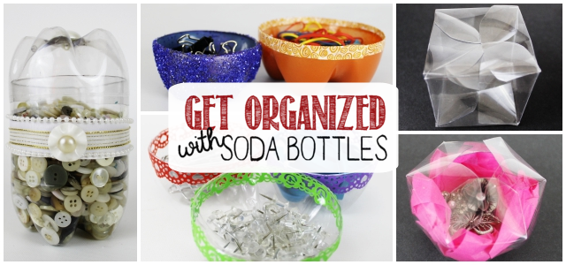 Get organized with plastic bottles! You can cut them, paint them and decorate them to hold all kinds of things. What a great way to upcycle!