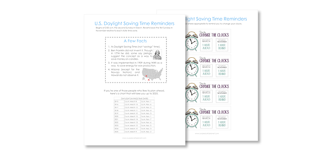 When is Daylight Savings Time? Printable Reminders