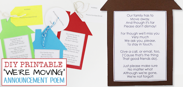 Moving can be bittersweet but these printable poetic moving announcements are a fun way to let your neighbors know you'll miss them and to keep in touch!