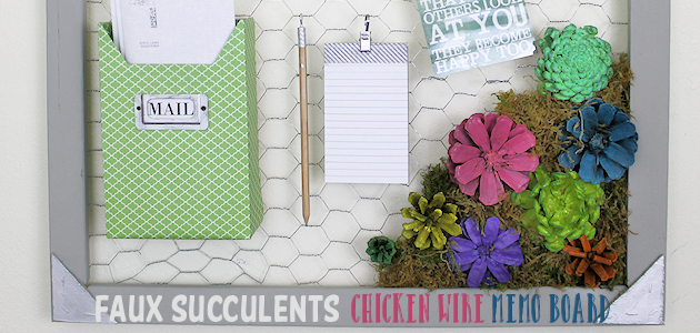 Make a Country Kitchen Chicken Wire Frame Memo Board with Faux Succulents