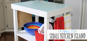 A small kitchen island can be made from things you already have or even rough lumber. Some paint and contact paper and you've got the extra space you need!
