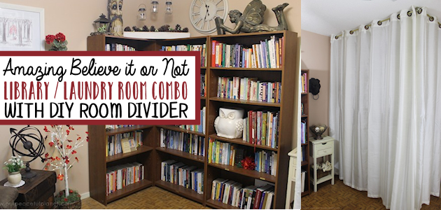 Easy Room Divider for a Gorgeous Global Library Laundry Room Combo!
