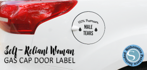 These male tears gas cap door car stickers are for the self-reliant woman with a sense of humor. Comes with a Silhouette file or a pdf version for X-acto knives.