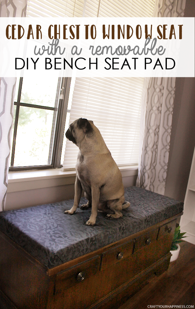 Turn a cedar chest into a window seat by making a removable DIY bench seat for it that attaches with no nails or screws. Also for pets to look out windows.