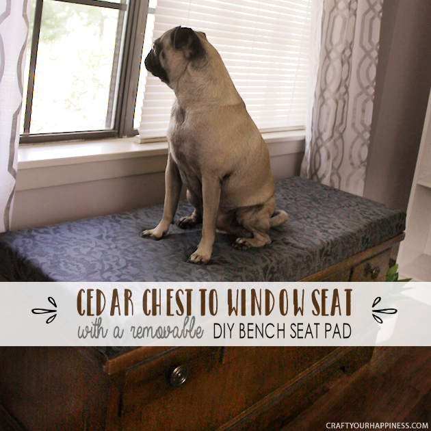 Turn a cedar chest into a window seat by making a removable DIY bench seat for it that attaches with no nails or screws. Also for pets to look out windows.