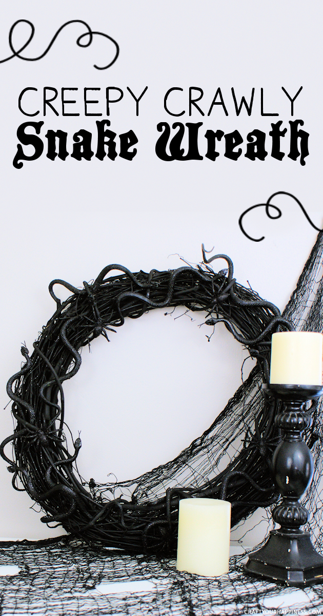 Make this creepy crawly DIY Halloween wreath to frighten up your door! It's cheap & quick to make. Use any bugs you like, but we choose spiders & snakes.