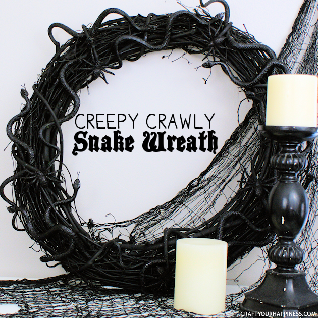 Make this creepy crawly DIY Halloween wreath to frighten up your door! It's cheap & quick to make. Use any bugs you like, but we choose spiders & snakes.