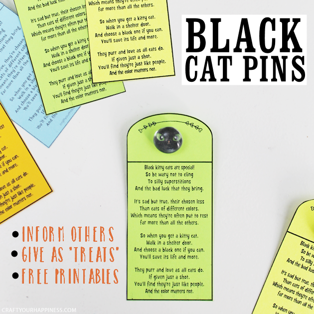 Black cats are the least adopted & most euthanized in the US. Pass out these easy to make DIY Lucky Black Cat Charms & help dispel harmful superstitions!