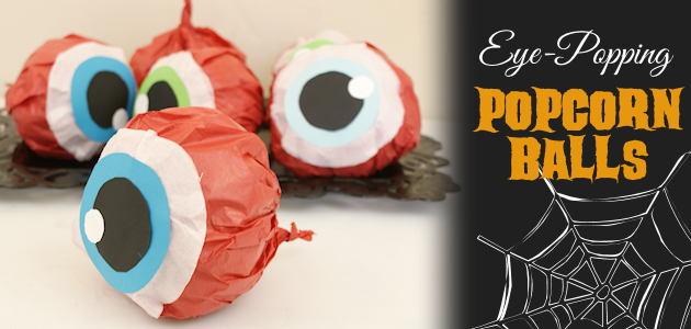Hand out these giant eye popping halloween popcorn balls and you'll be the favorite house on the block! Also great for parties. Healthy recipe included!