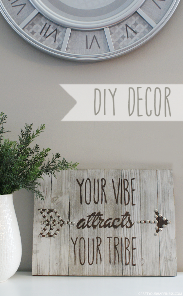 Make this Your Vibe Attracts Your Tribe plaque using our free patterns, a wood plaque, paint and thumbtacks. It's the thumbtacks that make it pop!