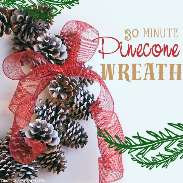 Learn how to make a pinecone wreath in 30 minutes! You can decorate the base wreath however you wish. We used a big red bow. Plus it's an upcycle project!