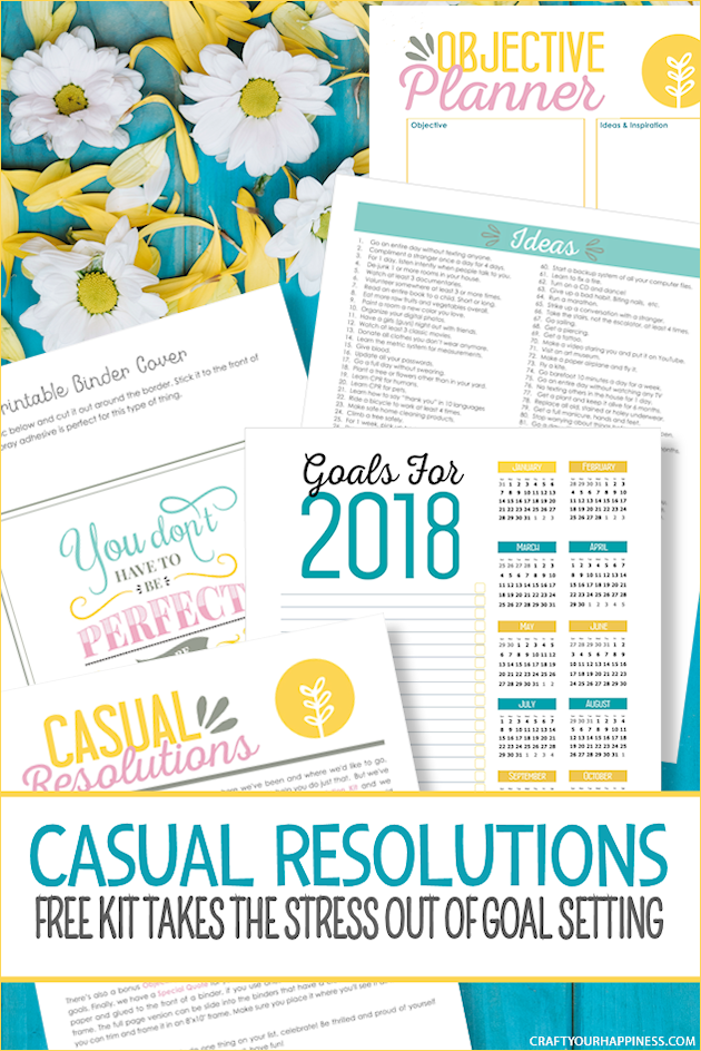 Make goal setting fun with our free printable Casual Resolutions Kit! It's a way to take the stress out New Year's resolutions. Lot of ideas are included!