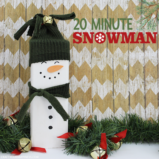 20 minutes is all you need to make this darling little inexpensive wooden snowman Christmas decor. Plus he won't melt! Great project for kids too!