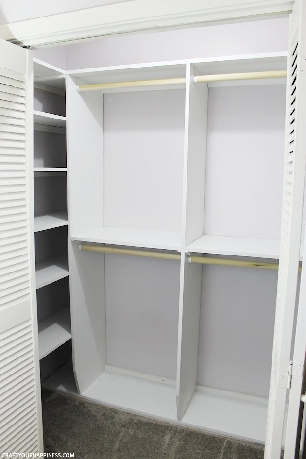 Could your closet use a little more space and organizing? We’ll show you how to build closet shelves along with the rods and cubby holes. We tripled our space! Even amateur woodworkers (like us) can do it with a few tools. Ours was measured and designed in the free software Google SketchUp. (File included.)