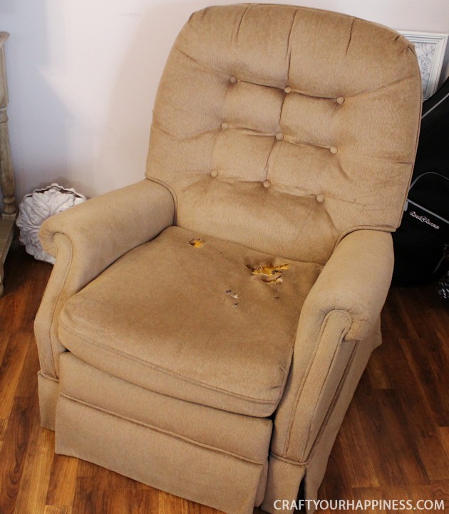 We'll show you how to repair a recliner cushion... the non-removable kind! This one had some doggie damage but you can also recover just for a new look!
