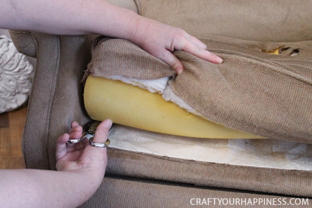 We'll show you how to repair a recliner cushion... the non-removable kind! This one had some doggie damage but you can also recover just for a new look!