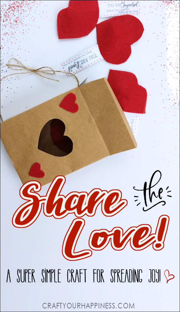 This simple Share the Love Valentines craft is for adults and children alike. It's inexpensive, meaningful and will brighten someone's day. Free pattern including a darling poem tag for giving as a gift!