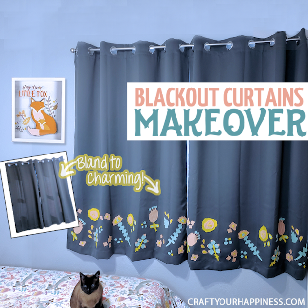 Blackout curtains are great if you sleep best in a dark room. However, room darkening curtains tend to be bland. Not any more! We’ll show you how to do a simple charming and inexpensive blackout curtain makeover using some felt and fabric glue! Free pattern included!