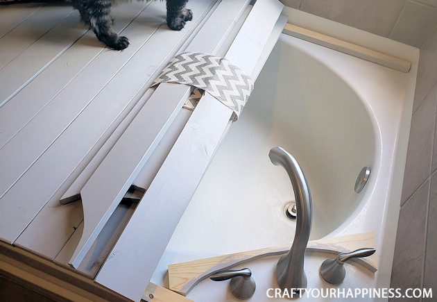 If you have a bathtub or garden tub you don't use often, learn how to increase your space by making a beautiful inexpensive removable wood bathtub cover. Can be used on a temporary basis or permanent one. 