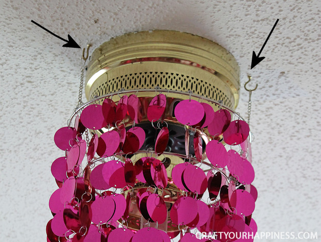 This is the one of the most simple ceiling fan makeovers ever! All you need is some ceiling party bling! Three mini hooks and voila! Gorgeous ceiling light!