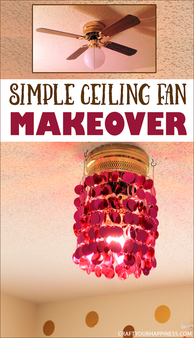 This is the one of the most simple ceiling fan makeovers ever! All you need is some ceiling party bling! Three mini hooks and voila! Gorgeous ceiling light!