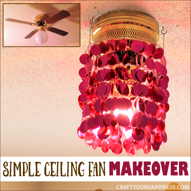 This is the one of the most simple ceiling fan makeovers ever! All you need is some ceiling party bling! Three mini hooks and voila! Gorgeous ceiling light!