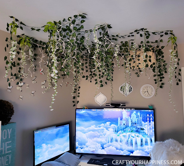 Looking for unusual inexpensive ceiling decorating ideas? Learn how to make our woodland twinkle light ceiling decor project. It's breathtaking!