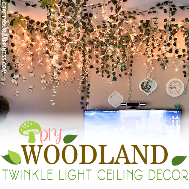 Looking for unusual inexpensive ceiling decorating ideas? Learn how to make our woodland twinkle light ceiling decor project. It's breathtaking!