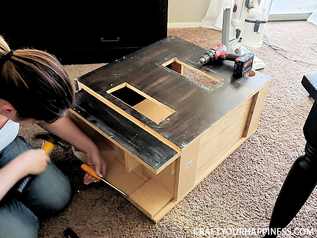  See our hutch makeover! We took an old huge black hutch and turned it into a modern beautiful hutch using paint, new hardware and a little ingenuity!