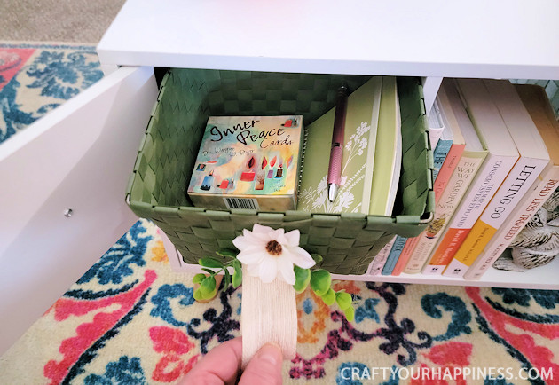 If you have any small cubby nooks that you wish were easier to access check out our easy stylish pull-out drawers made from dollar store baskets!