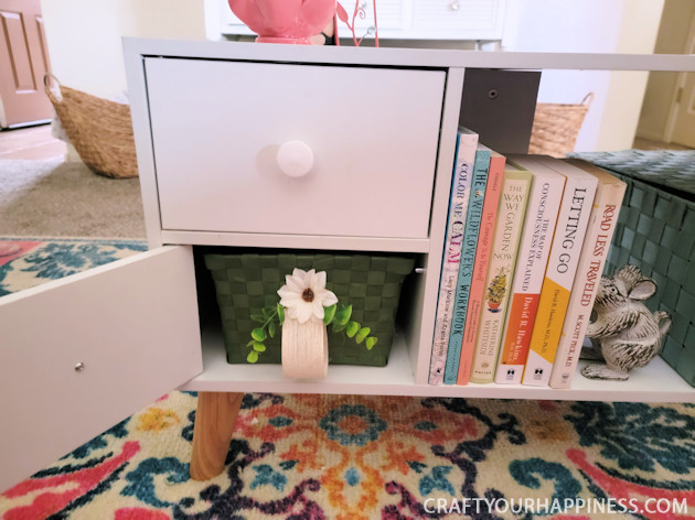 If you have any small cubby nooks that you wish were easier to access check out our easy stylish pull-out drawers made from dollar store baskets!