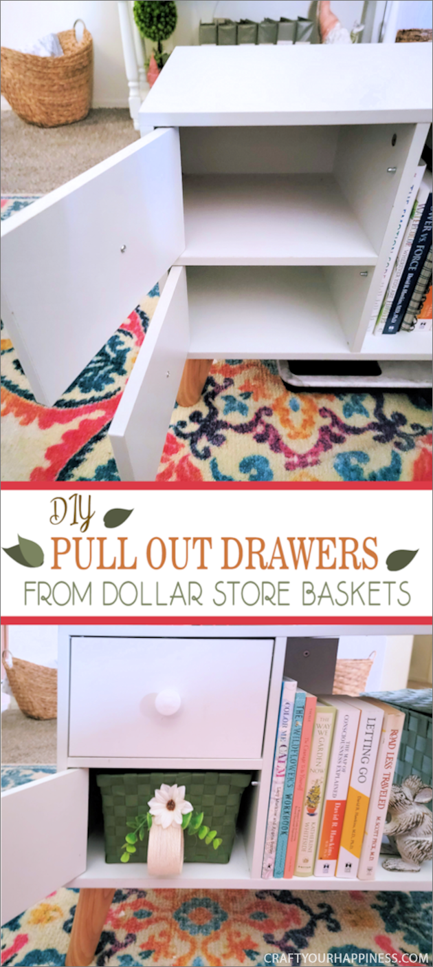 If you have any small cubby nooks that you wish were easier to access check out our easy stylish pull-out drawers made from dollar store baskets!