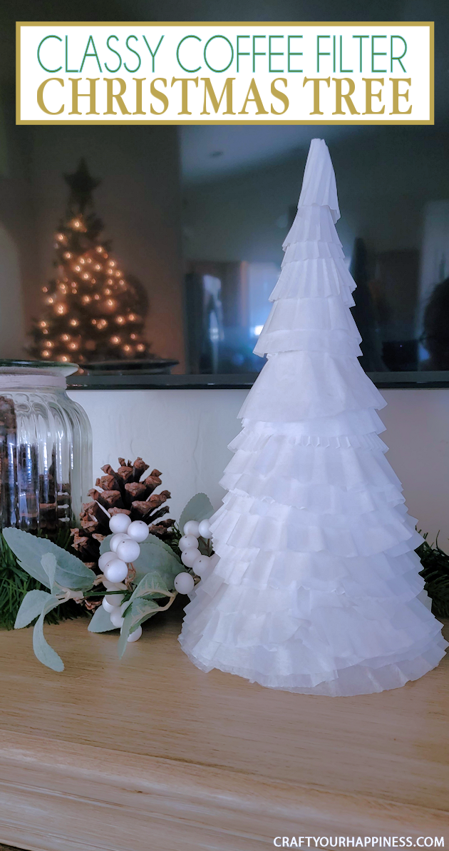 All you need to make a simple classy coffee filter Christmas tree is a piece of poster board, some tape and coffee filters and 20 minutes!