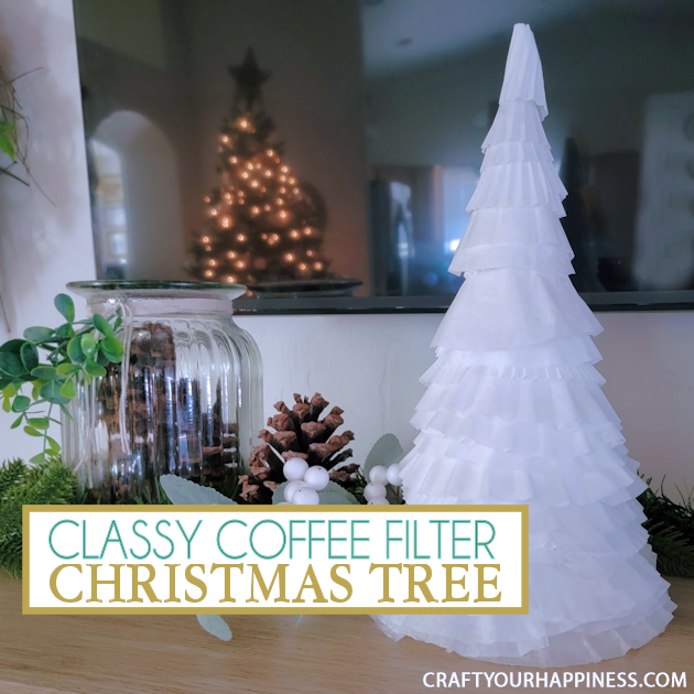 All you need to make a simple classy coffee filter Christmas tree is a piece of poster board, some tape and coffee filters and 20 minutes!