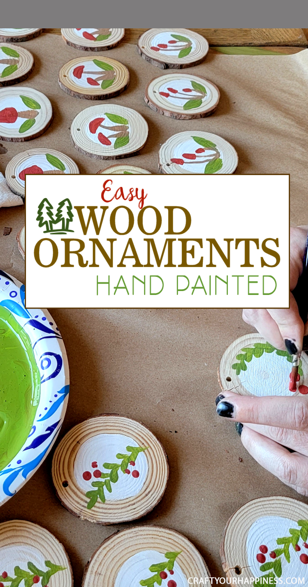 DIY paint your own wood slices Christmas ornaments for an earthy whimsical holiday vibe! You can buy the discs or cut your own!