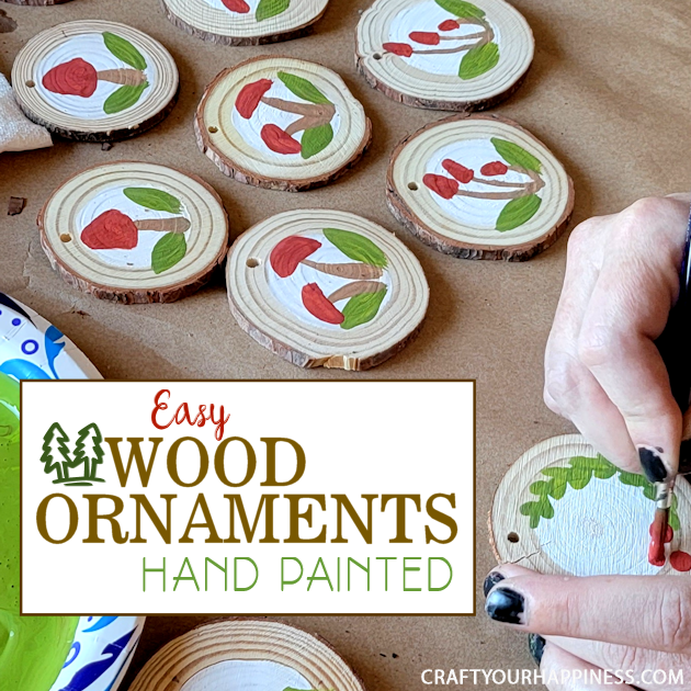 DIY paint your own wood slices Christmas ornaments for an earthy whimsical holiday vibe! You can buy the discs or cut your own!