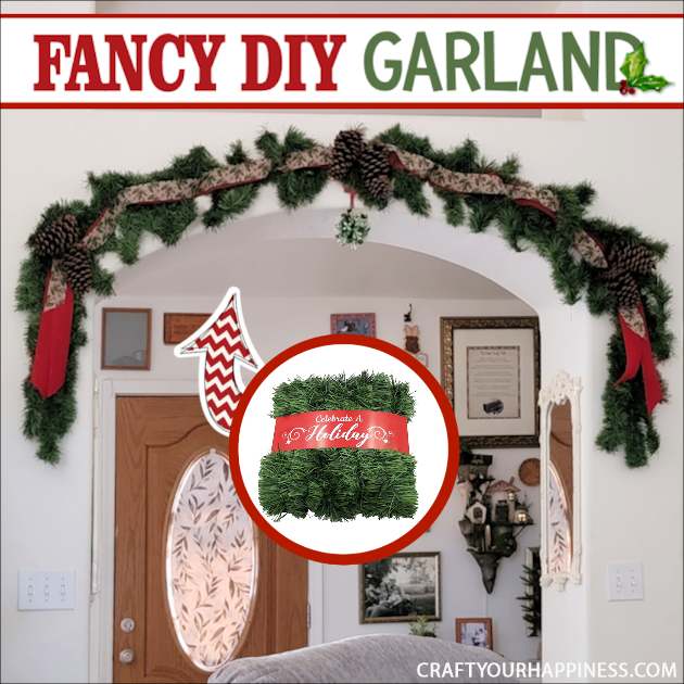 Brighten up your holiday and deck your halls by making your own fancy DIY garland from plain green garland. 