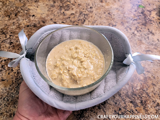 You can make this moist quick microwave baked oatmeal for a healthy breakfast or even a snack! Works in the oven too!