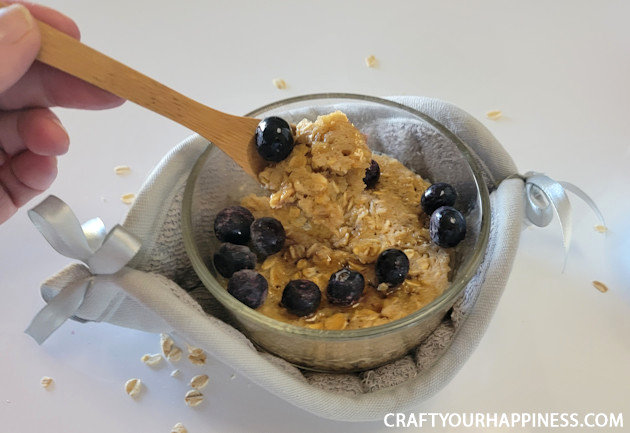 You can make this moist quick microwave baked oatmeal for a healthy breakfast or even a snack! Works in the oven too!