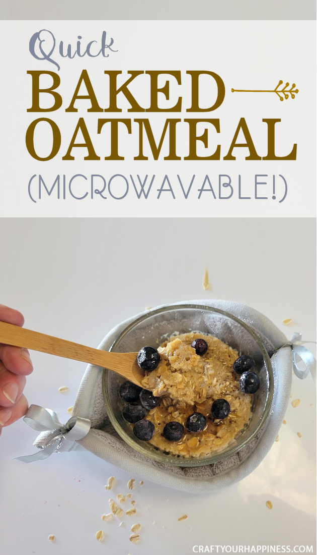 You can make this moist quick microwave baked oatmeal for a healthy breakfast or even a snack! Works in the oven too!