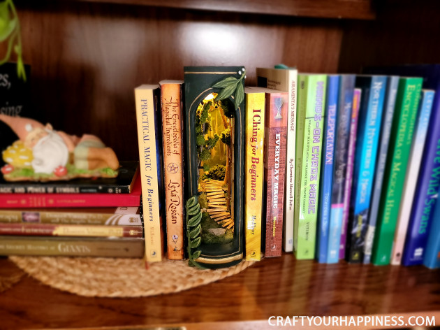 Check out this whimsical DIY book nook my daughter made to fit into my home office library! It's like a small slice of magic sitting on your shelf!