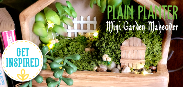 Get Inspired and check out this small hanging planter we turned into a whimsical fairy garden! 